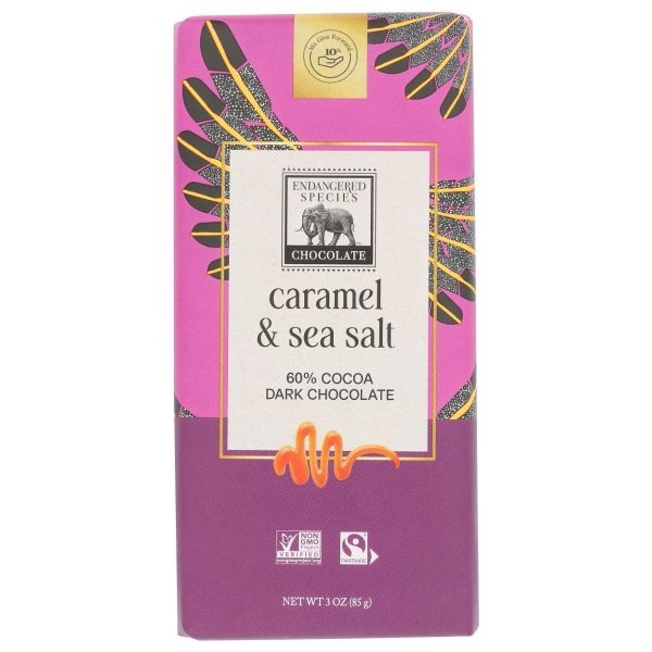 ENDANGERED SPECIES: Dark Chocolate with Caramel and Sea Salt Bar, 3 oz