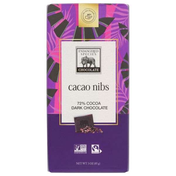 ENDANGERED SPECIES: Cacao Nibs Dark Chocolate Bar, 3 oz