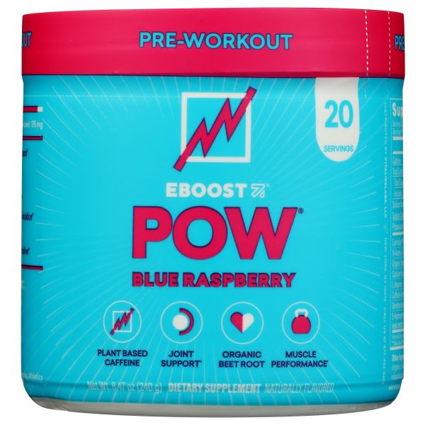 EBOOST: Pow Blue Raspberry Preworkout Powder, 8.46 oz