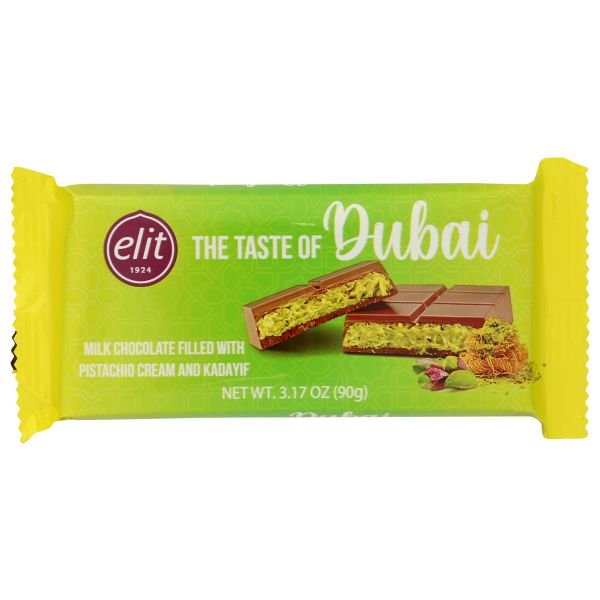 ELIT DUBAI: Milk Chocolate with Pistachio Cream and Kadayif, 3.17 oz