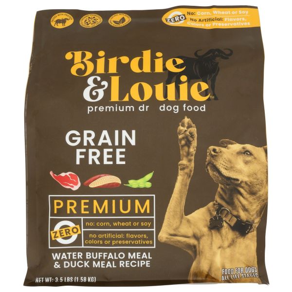 BIRDIE & LOUIE: Water Buffalo Meal and Duck Meal Dry Dog Food, 3.5 lb