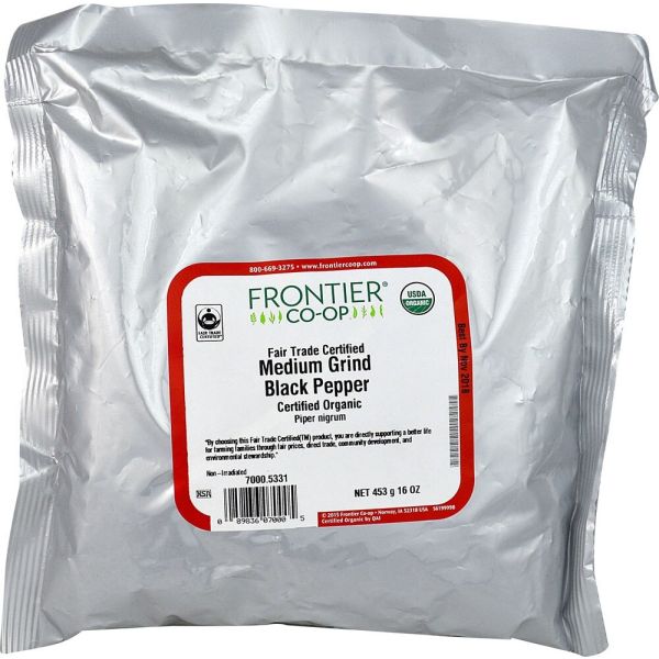 FRONTIER HERB: Organic Medium Grind Black Pepper, 16 oz