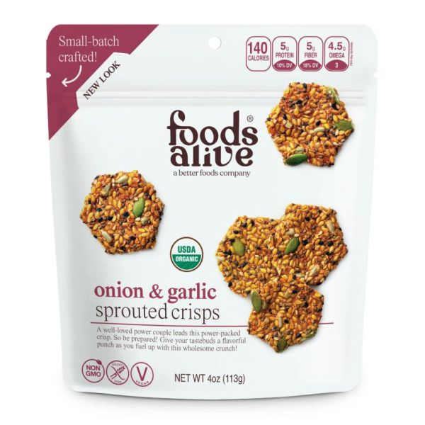 FOODS ALIVE: Onion and Garlic Sprouted Crisps, 4 oz
