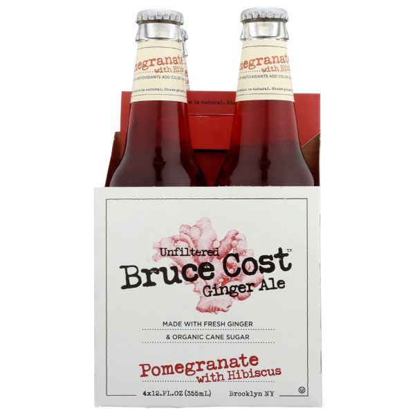 BRUCE COST GINGER ALE: Pomegranate With Hibiscus 4Pk, 48 fo