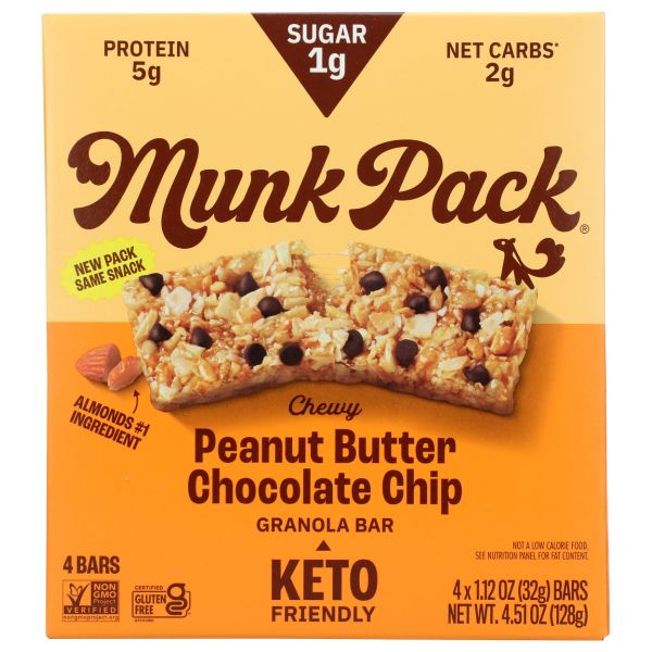 MUNK PACK: Peanut Butter Chocolate Chip Granola Bar 4Pk, 4.51 oz
