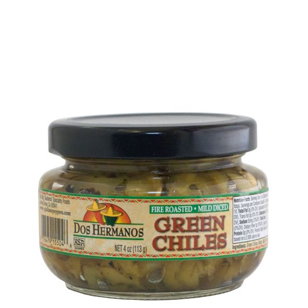 DOS HERMANOS: Fire Roasted Mild Diced Green Chiles, 4 oz