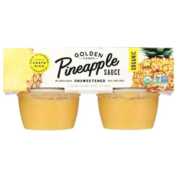 GOLDEN FARMS: Organic Pineapple Sauce Cups 4 Count, 16 oz