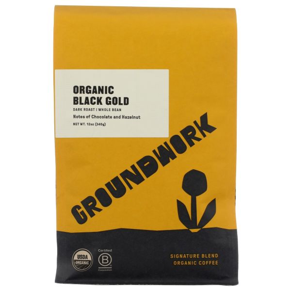 GROUNDWORK COFFEE: Organic Whole Bean Black Gold Coffee, 12 oz