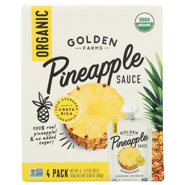GOLDEN FARMS: Organic Pineapple Sauce Pouch 4 Count, 12.68 oz