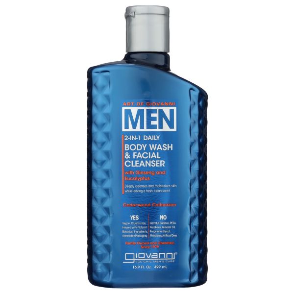 GIOVANNI COSMESTICS: Men 2 in 1 Daily Body Wash and Facial Cleanser, 16.9 fo