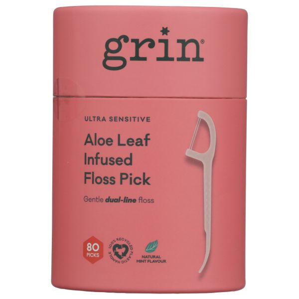 GRIN: Ultra Sensitive Aloe Leaf Infused Adult Floss Pick, 80 pc