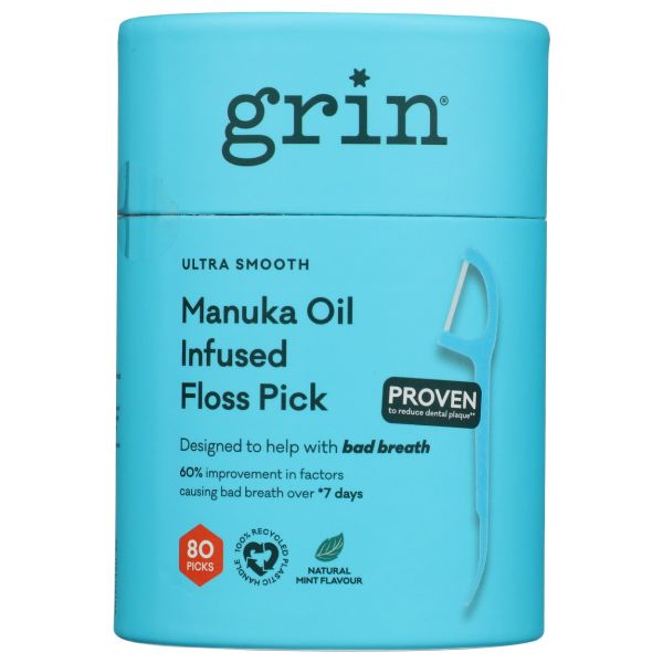 GRIN: Ultra Smooth Manuka Oil Infused Adult Floss Pick, 80 pc