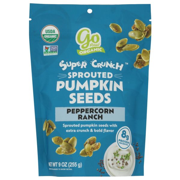 GO RAW: Super Crunch Sprouted Peppercorn Ranch Pumpkin Seeds, 9 oz