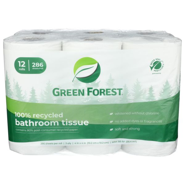 GREEN FOREST: Bathroom Tissue 12 Rolls 286 Sheets, 1 ea