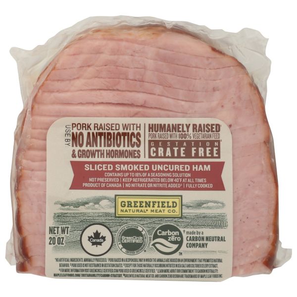 GREENFIELD: Sliced Smoked Uncured Quarter Ham, 20 oz