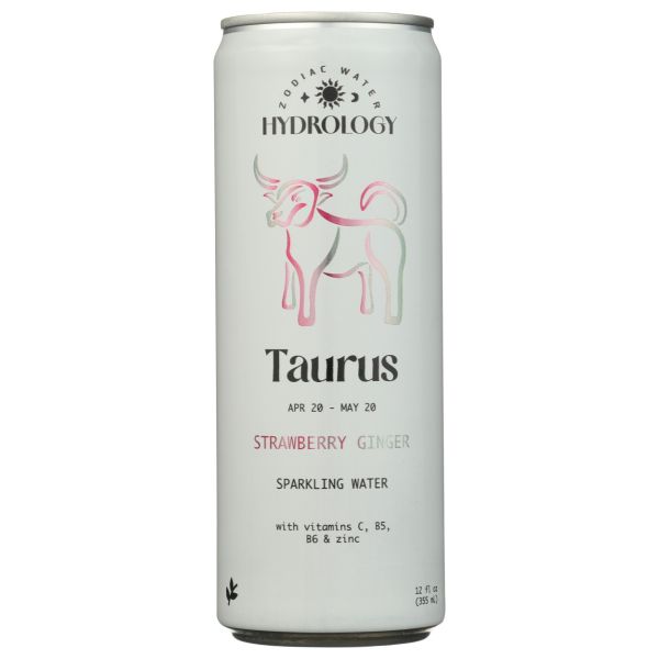 HYDROLOGY ZODIAC WATER: Taurus Strawberry Ginger Sparkling Water, 12 fo