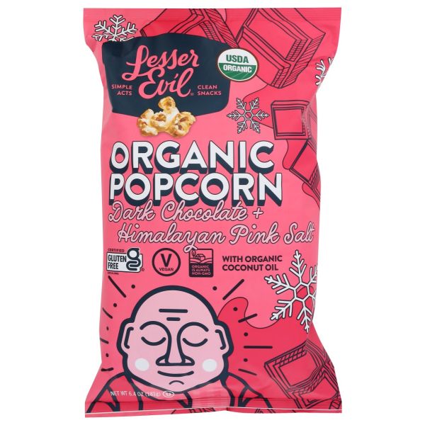 LESSER EVIL: Organic Popcorn Dark Chocolate Himalayan Pink Salt, 6.4 oz
