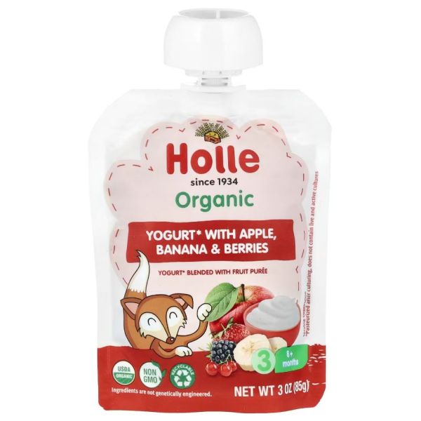 HOLLE: Apple Banana Berry Yogurt Baby Food, 3 oz