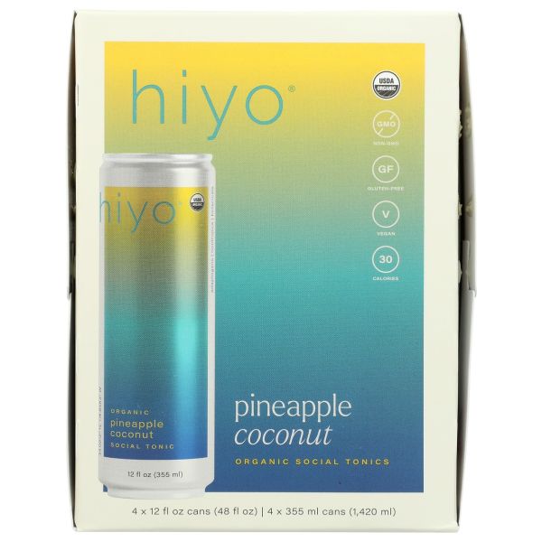 HIYO: Organic Pineapple Coconut Social Tonic 4 Count, 48 fo