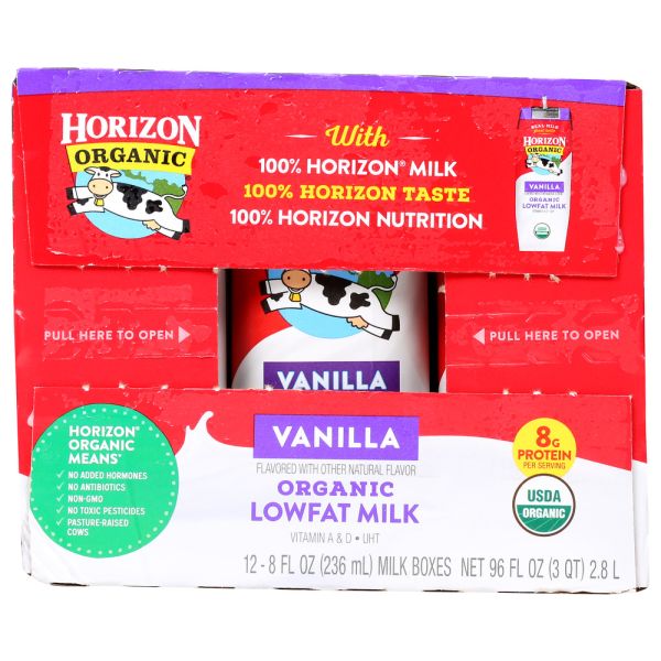 HORIZON: Organic Vanilla Lowfat Milk Pack of 12, 96 oz