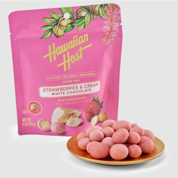 HAWAIIAN HOST: Strawberries and Cream White Chocolate Macadamias, 4 oz