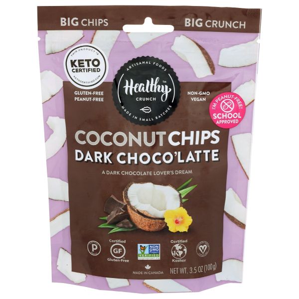 HEALTHY CRUNCH: Dark Choco Latte Coconut Chips, 3.5 oz