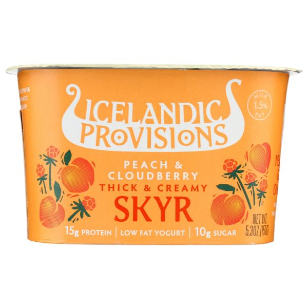 ICELANDIC PROVISIONS: Peach and Cloudberry Skyr Yogurt, 5.3 oz