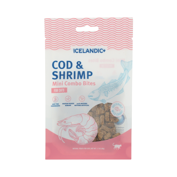 ICELANDIC PLUS: Cod and Shrimp Mini Combo Bites Treats for Cats, 1.7 oz