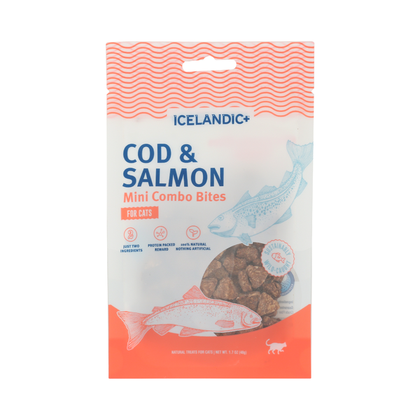 ICELANDIC PLUS: Cod and Salmon Mini Combo Bites Treats for Cats, 1.7 oz