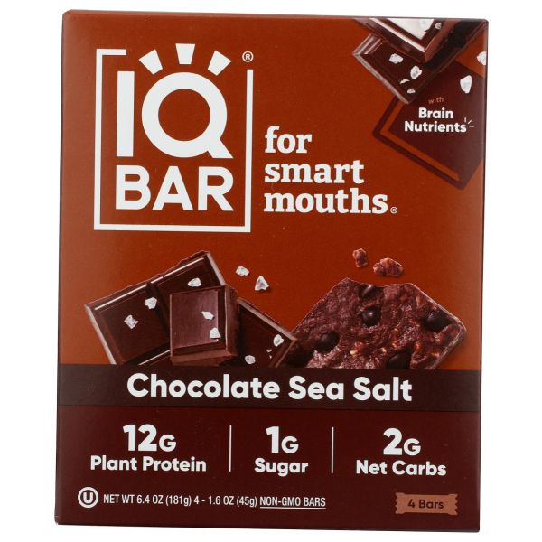 IQ BAR: Chocolate Sea Salt Bars 4 Count, 6.4 oz 