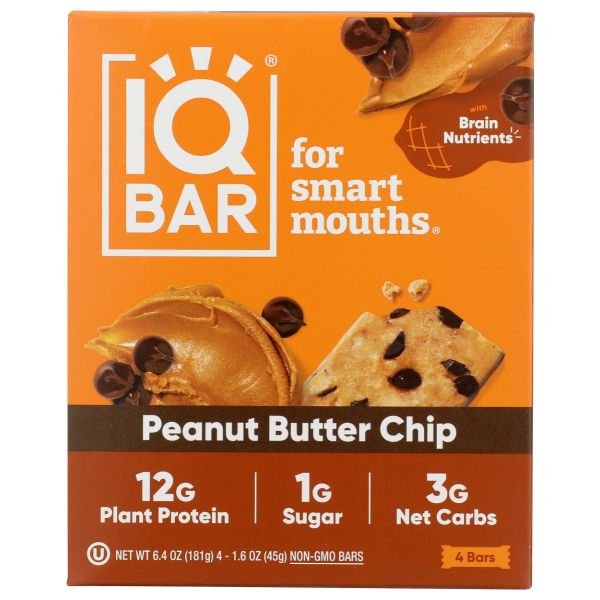 IQ BAR: Peanut Butter Chip Bars 4 Count, 6.4 oz