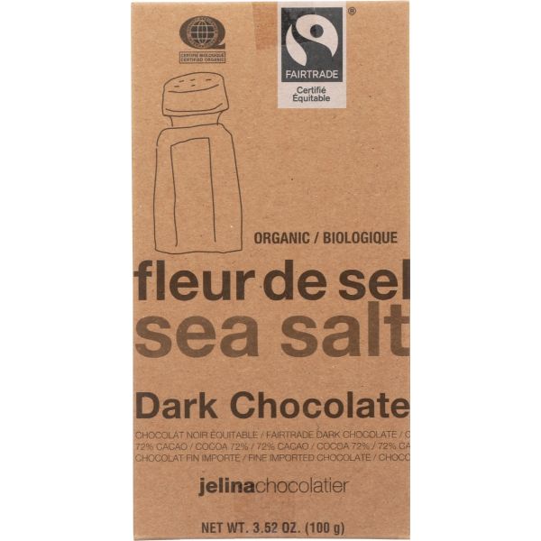JELINA CHOCOLATIER: Dark Chocolate Bar Sea Salt, 3.52 oz