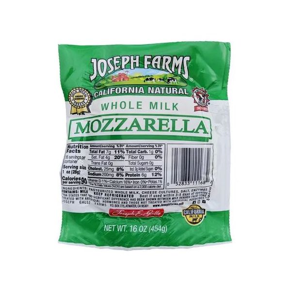 JOSEPH FARMS: Whole Milk Mozzarella Ball, 1 lb