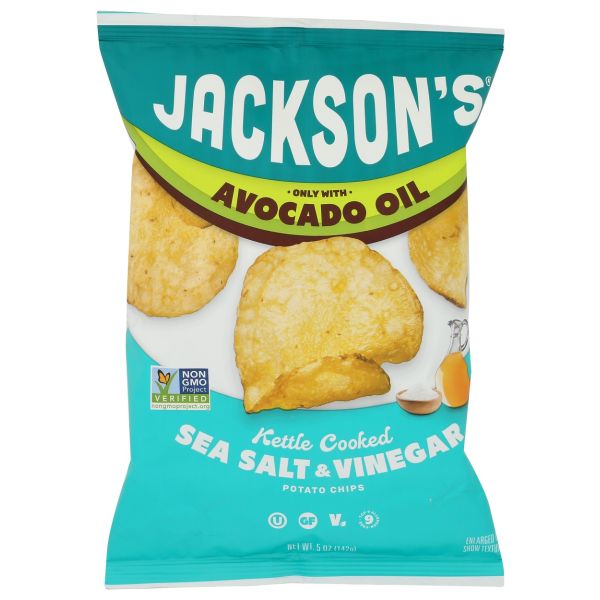 JACKSONS CHIPS: Sea Salt and Vinegar Kettle Chips in Avocado Oil, 5 oz