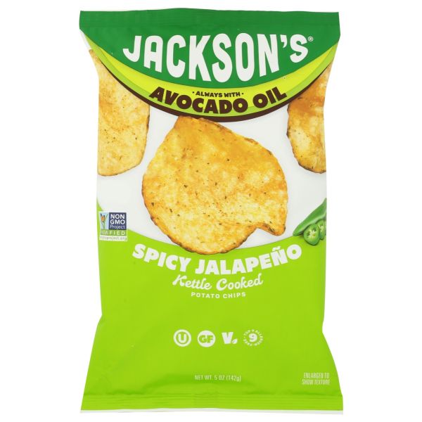 JACKSONS CHIPS: Spicy Jalapeno Kettle Cooked Potato Chips in Avocado Oil, 5 oz