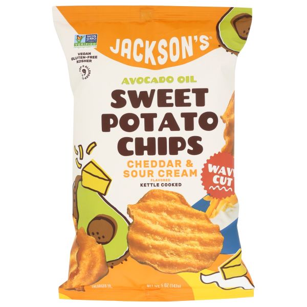 JACKSONS CHIPS: Wavy Cheddar and Sour Cream Sweet Potato Chips with Avocado Oil, 5 oz