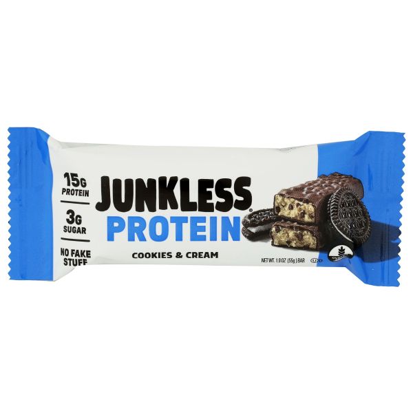JUNKLESS: Cookies and Cream Protein Bar, 1.9 oz