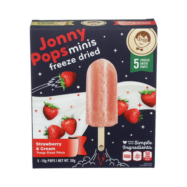 JONNYPOPS: Freeze Dried Strawberry and Cream Minis, 50 gm