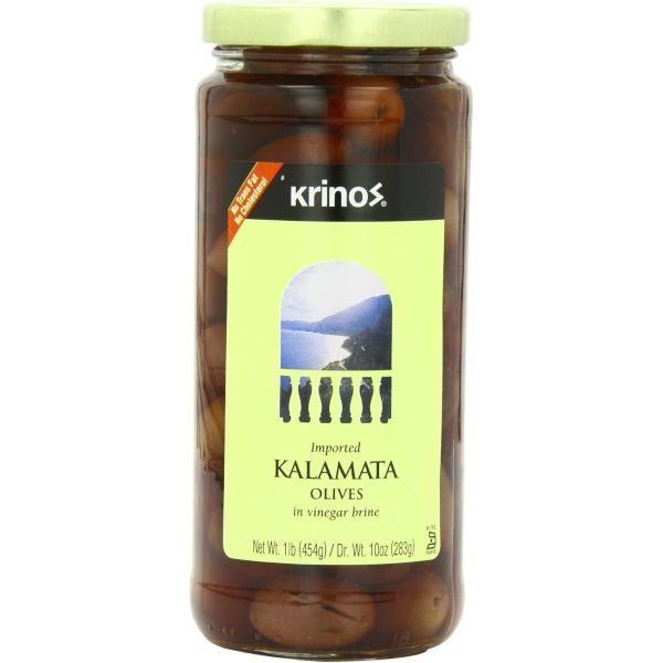 KRINOS: Imported Kalamata Olives in Vinegar Brine, 16 oz