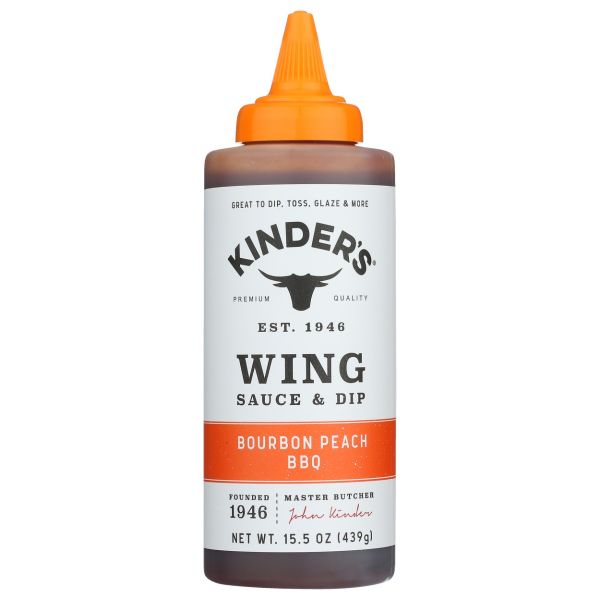 KINDERS: Bourbon Peach BBQ Wing Sauce and Dip, 15.5 oz