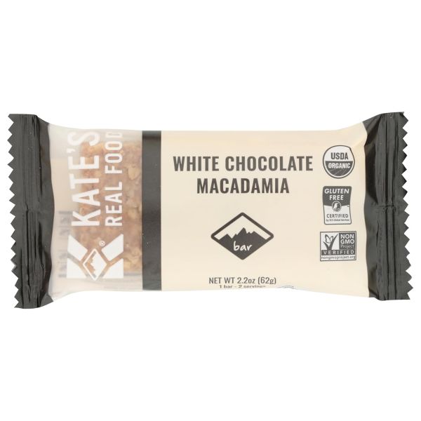 KATES REAL FOOD: White Chocolate Macadamia Bar, 2.2 oz