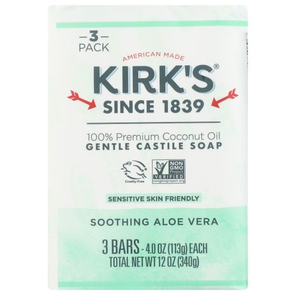 KIRKS: Aloe Vera Castile Bar Soap 3 Pack, 12 oz