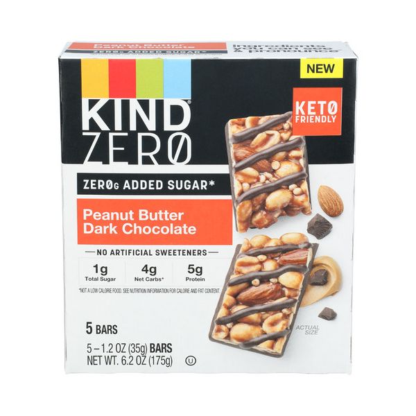 KIND: Peanut Butter Dark Chocolate Zero Added Sugar Bars 5 Count, 6.2 oz