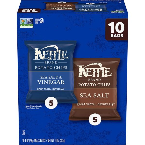 KETTLE FOODS: Variety Pack of Sea Salt and Vinegar Potato Chips 10ct, 10 oz