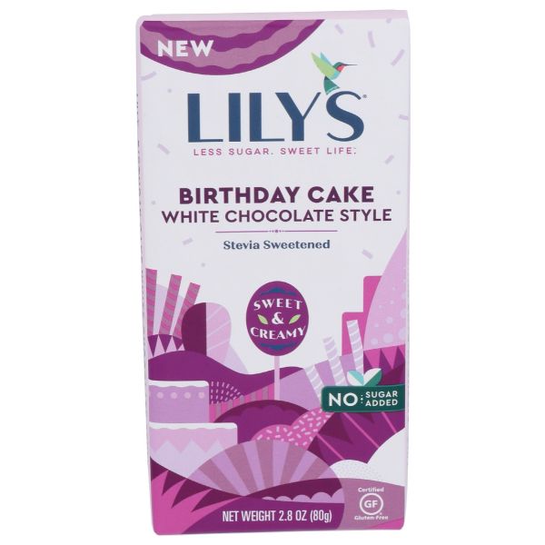 LILYS SWEETS: Bar Chocolate White Birthday Cake, 2.8 OZ