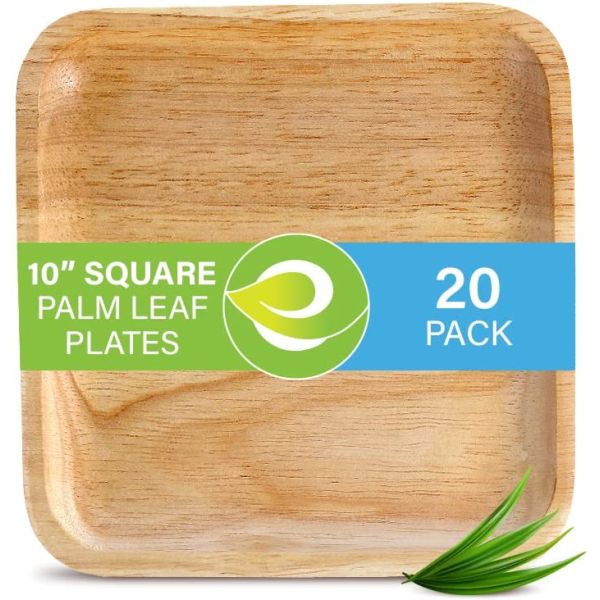 ECO SOUL: 10” Square Palm Leaf Plates, 20 ct
