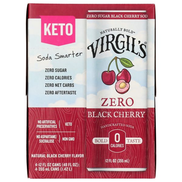 VIRGILS: Black Cherry Zero Sugar 4Pk, 48 fo