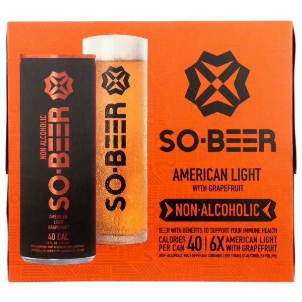 SOBEER: Beer Non Alcoholic Grapefruit American Light Lager 6 Beer, 72 FO