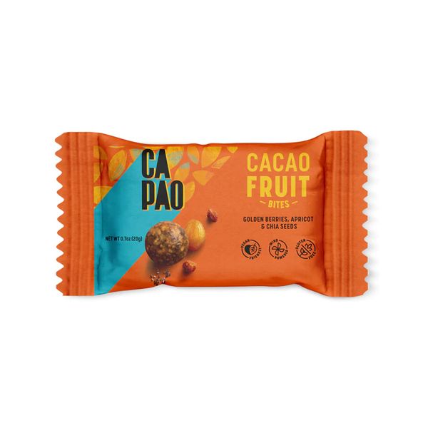 CAPAO: Golden Berries Apricot & Chia Seeds Cacao Fruit Bites, 0.7 oz