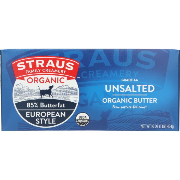 STRAUS: Organic Unsalted European Style Butter, 1 lb